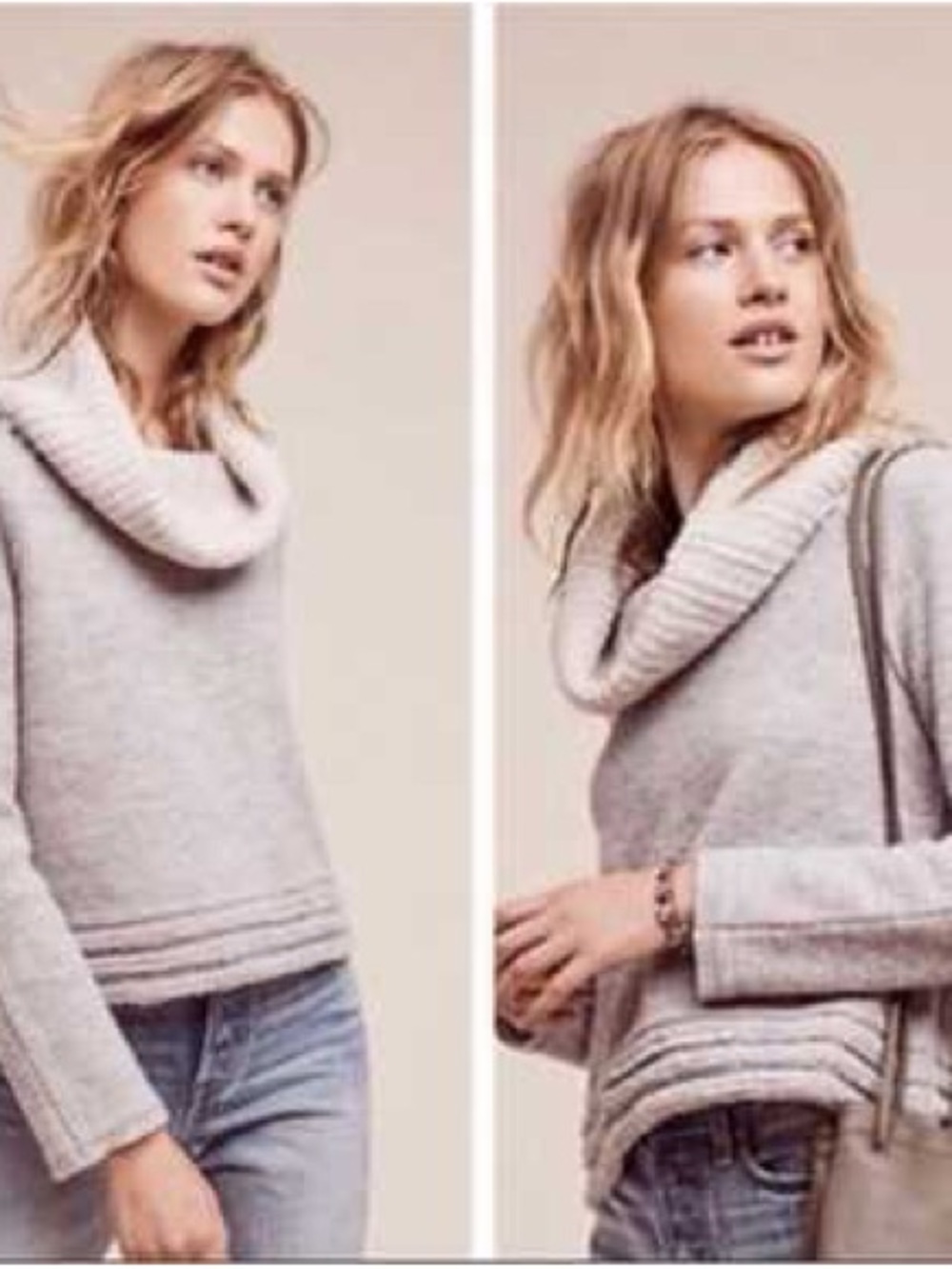 Anthropologie Light Gray Cowl Neck Sweater for Women